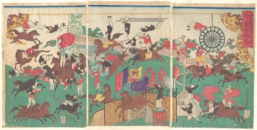 浅草観音境内ニ於イテ興行仕候 佛蘭西曲馬|French Equestrian Circus on the grounds of Asakusa Kannon temple (Asakusa kannon keidai ni oite kōgyō tsukawashi sōrō-Furansu kyokuba)