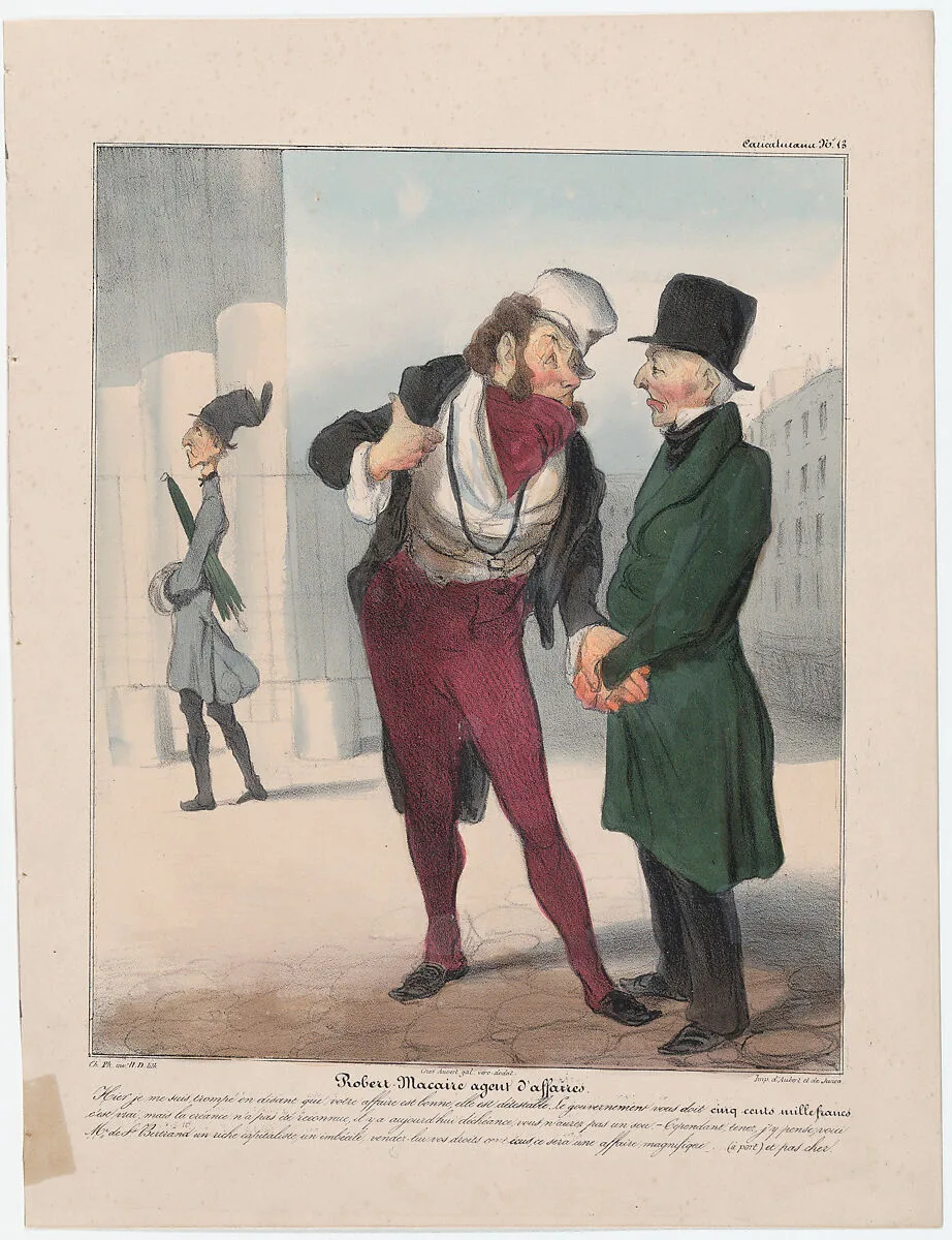Plate 13: Robert Macaire, business agent, from 'Caricaturana,' published in Les Robert Macaires — Aubert et Cie|Junca|Aubert et Cie|Honoré Daumier|Charles Philipon