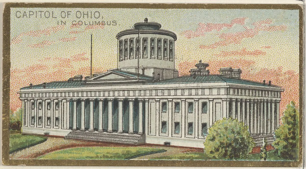 Capitol of Ohio in Columbus, from the General Government and State Capitol Buildings series (N14) for Allen & Ginter Cigarettes Brands — Allen & Ginter|The Gast Lithograph & Engraving Company