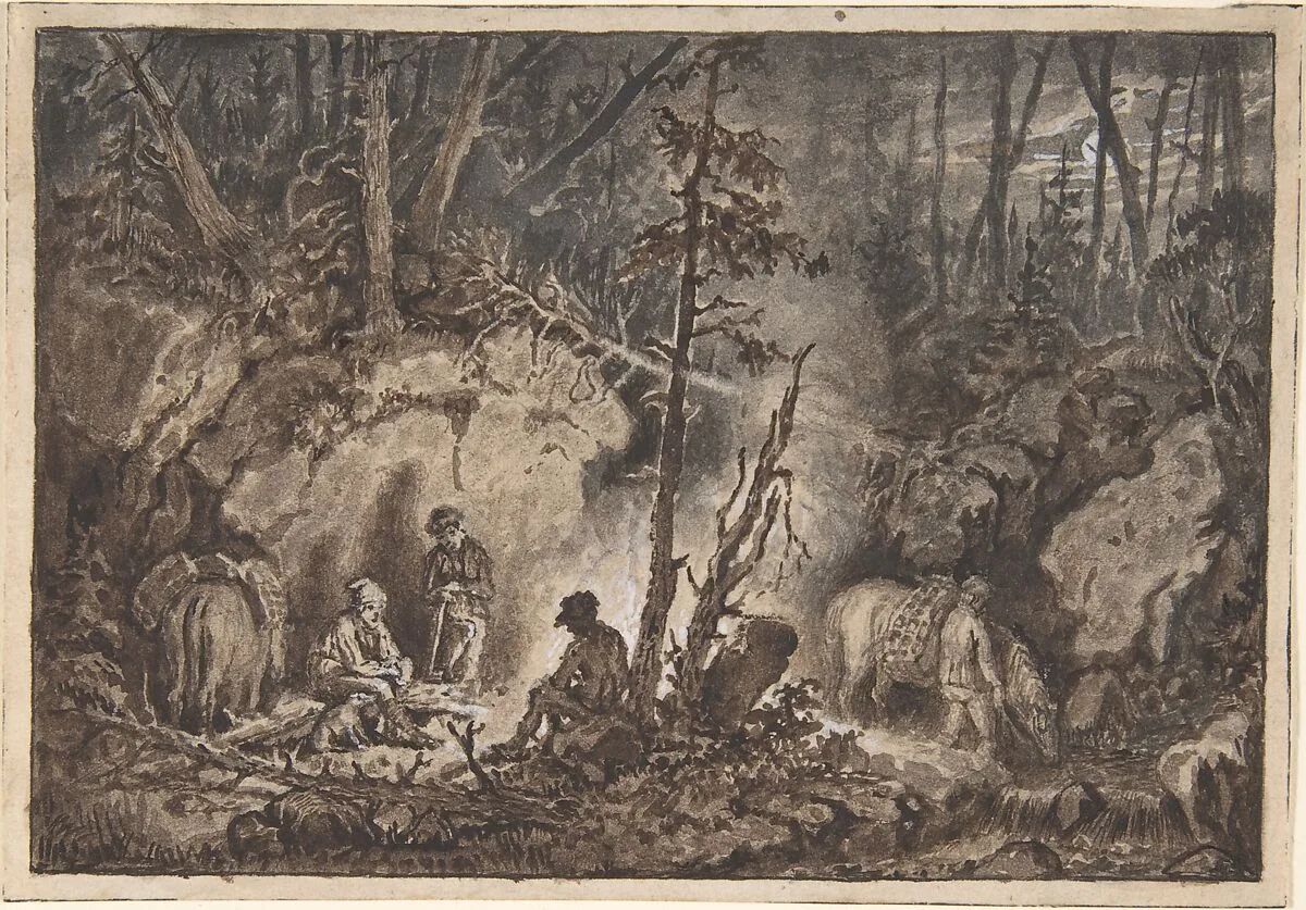 Hunters resting in a forest at night — Kilian Christoffer Zoll