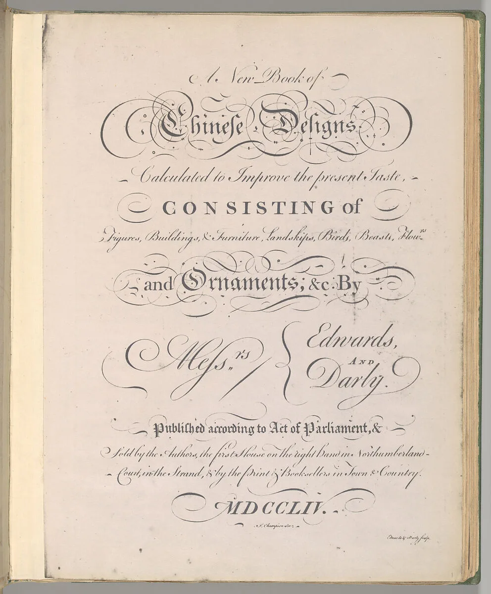 Title page of "A New Book of Chinese Designs" — George Edwards|Joseph Champion|Matthew Darly