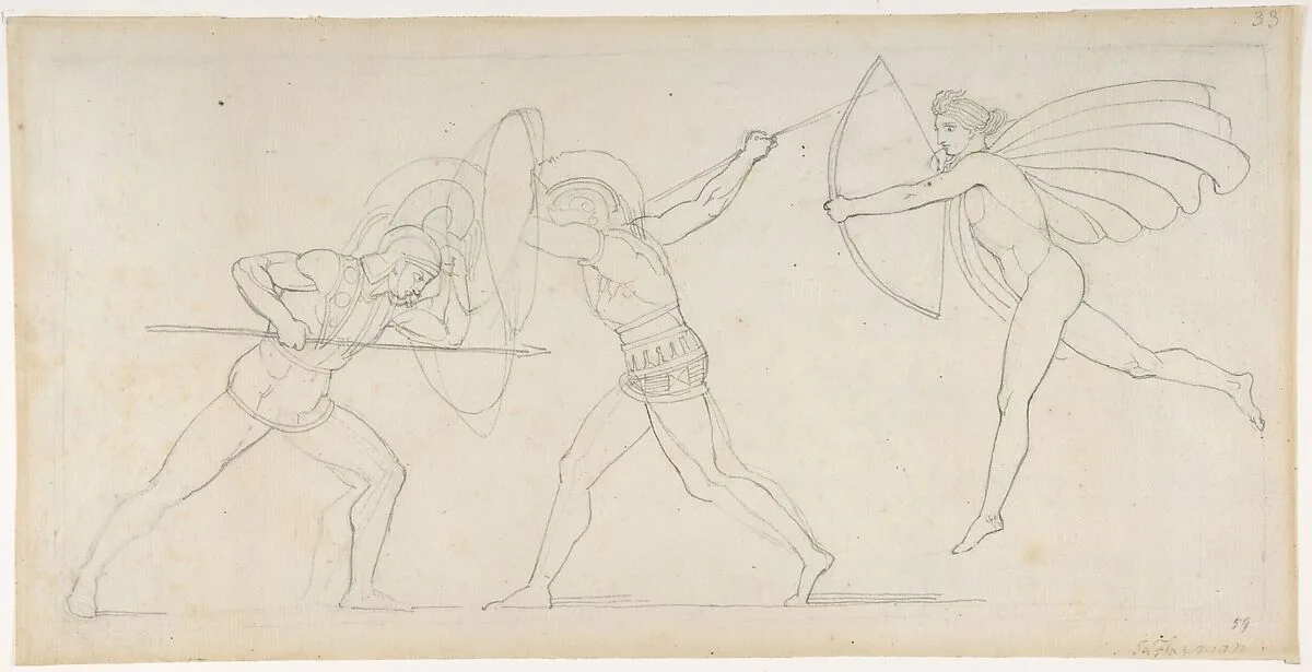 Illustration for "Seven Chiefs Against Thebes" (recto); Studies of Figures (verso) — John Flaxman