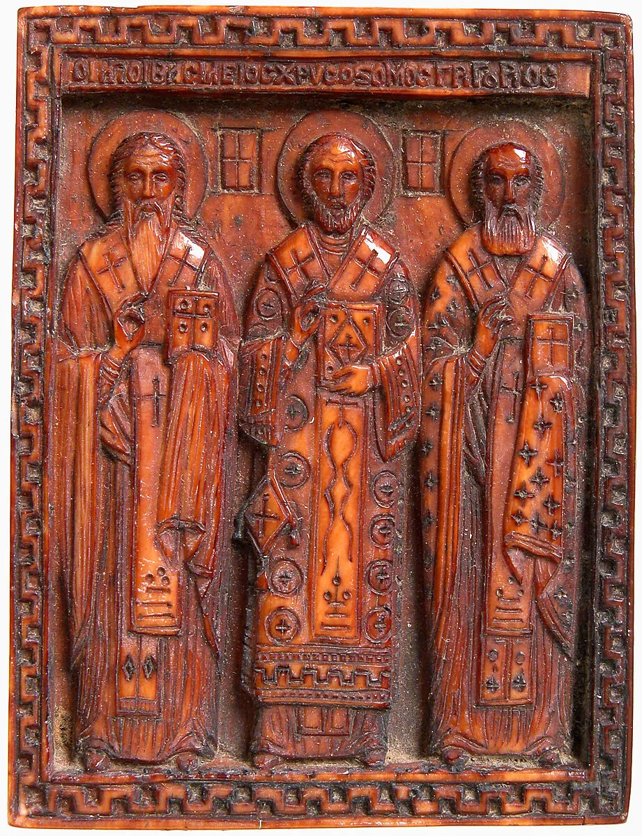 Icon with Three Church Fathers — Unknown