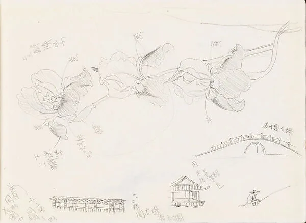 現代 謝稚柳 建築鳶尾畫稿 冊頁|Architecture and Irises — Xie Zhiliu