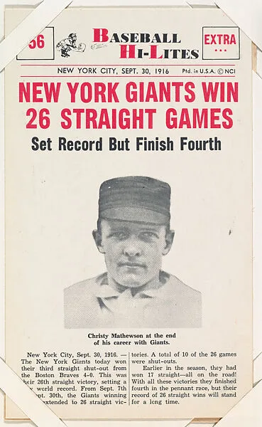 New York Giants Win #56 from Nu-Card Baseball Hi-Lites series (W460) — Nu-Card, Inc.