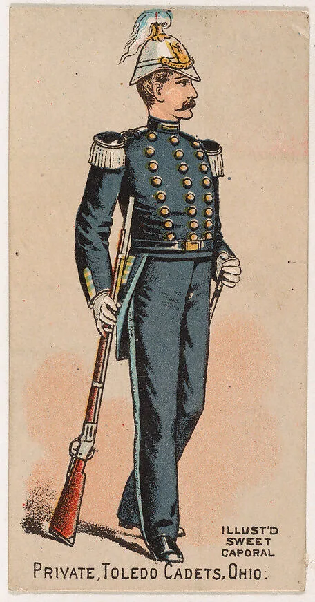 Private, Toledo Cadets, Ohio, from the Military Series (N224) issued by Kinney Tobacco Company to promote Sweet Caporal Cigarettes — Kinney Brothers Tobacco Company