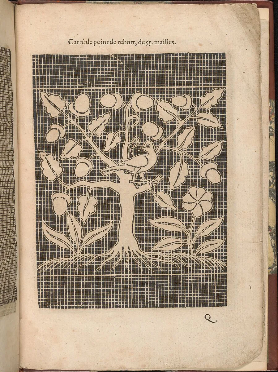 Les Secondes Oeuvres, et Subtiles Inventions De Lingerie du Seigneur Federic de Vinciolo Venitien, page 61 (recto) — Federico de Vinciolo|Jean Le Clerc|Catherine de Bourbon