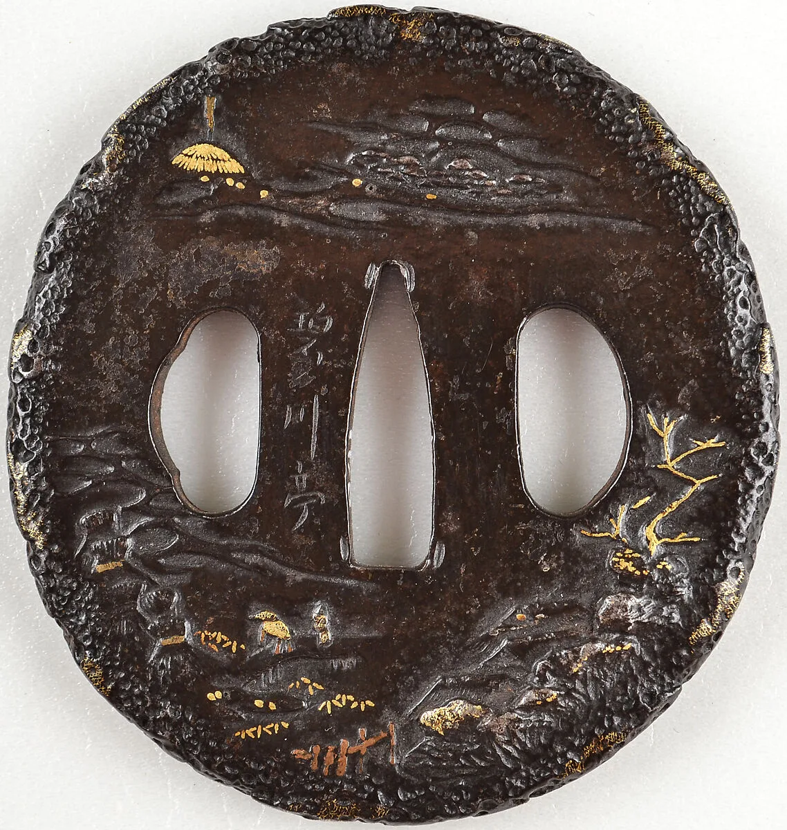 Sword Guard (<i>Tsuba</i>) with <i>Sansui Nanga</i> (Mountain and Seascape) Design — Unknown