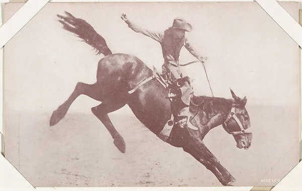 Cowboy riding bucking bronco from Indians and Western Historical Scenes series (W417) — Unknown