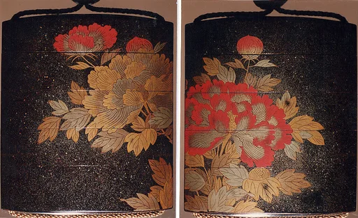 牡丹蒔絵印籠|Inrō with Flowering Peonies