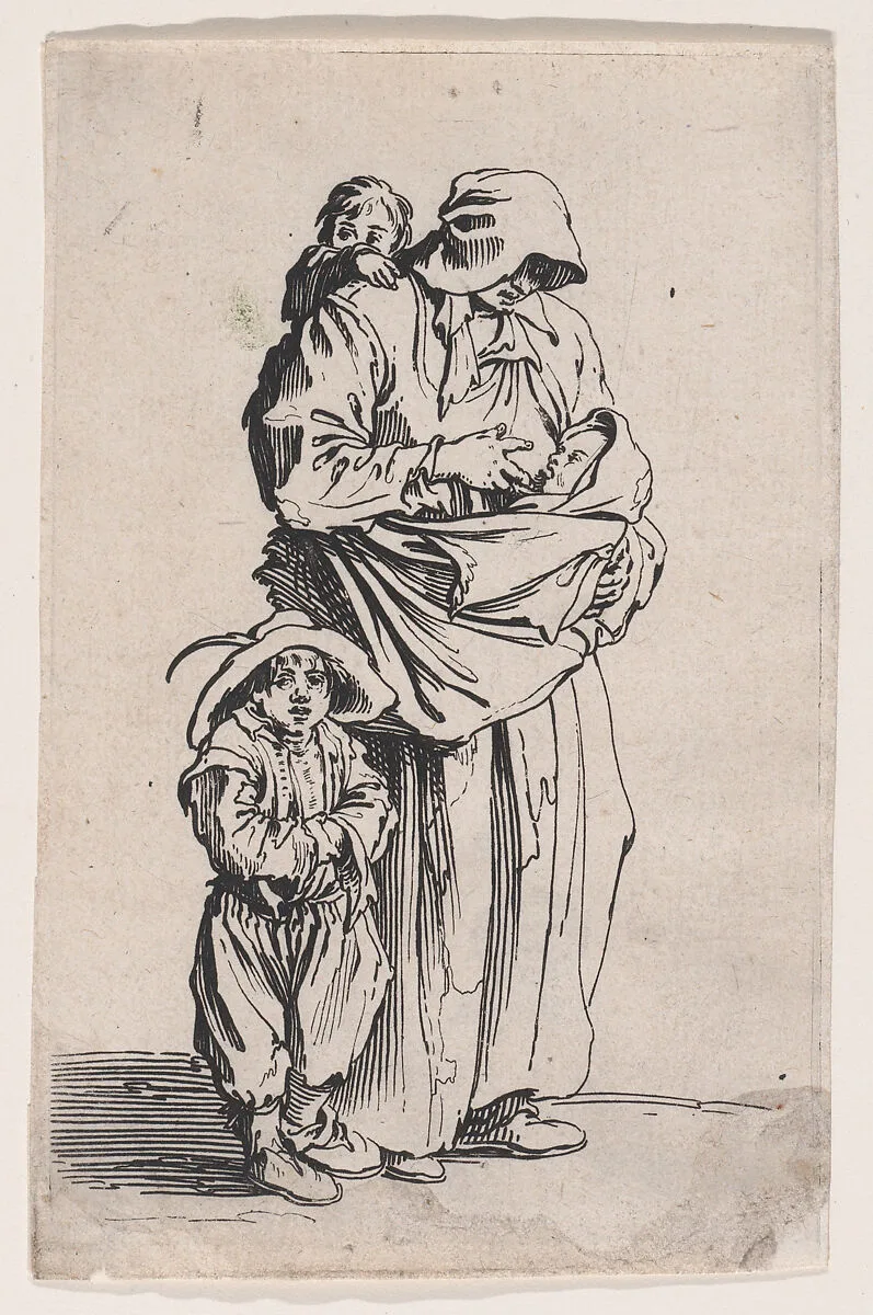 La Mère et ses Trois Enfans (The Mother and her Three Children), from Les Gueux suite appelée aussi Les Mendiants, Les Baroni, ou Les Barons (The Beggars, also called the Barons) — Jacques Callot