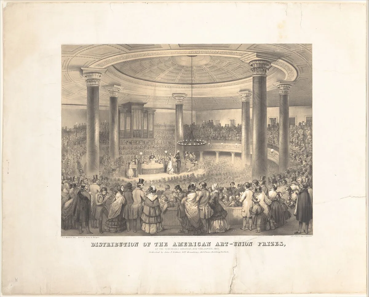 Distribution of the American Art Union Prizes, at the Tabernacle, Broadway, December 24, 1847 — John P. Ridner|Tompkins Harrison Matteson|Davignon|Sarony & Major