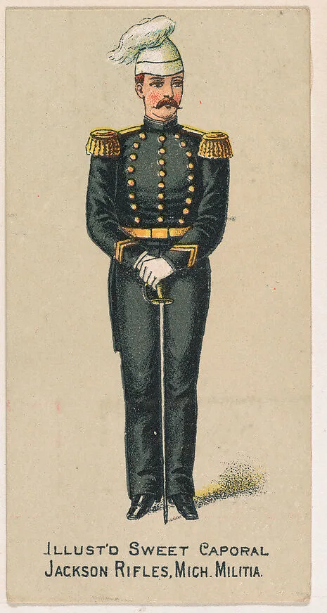 Jackson Rifles, Michigan Militia, from the Military Series (N224) issued by Kinney Tobacco Company to promote Sweet Caporal Cigarettes — Kinney Brothers Tobacco Company