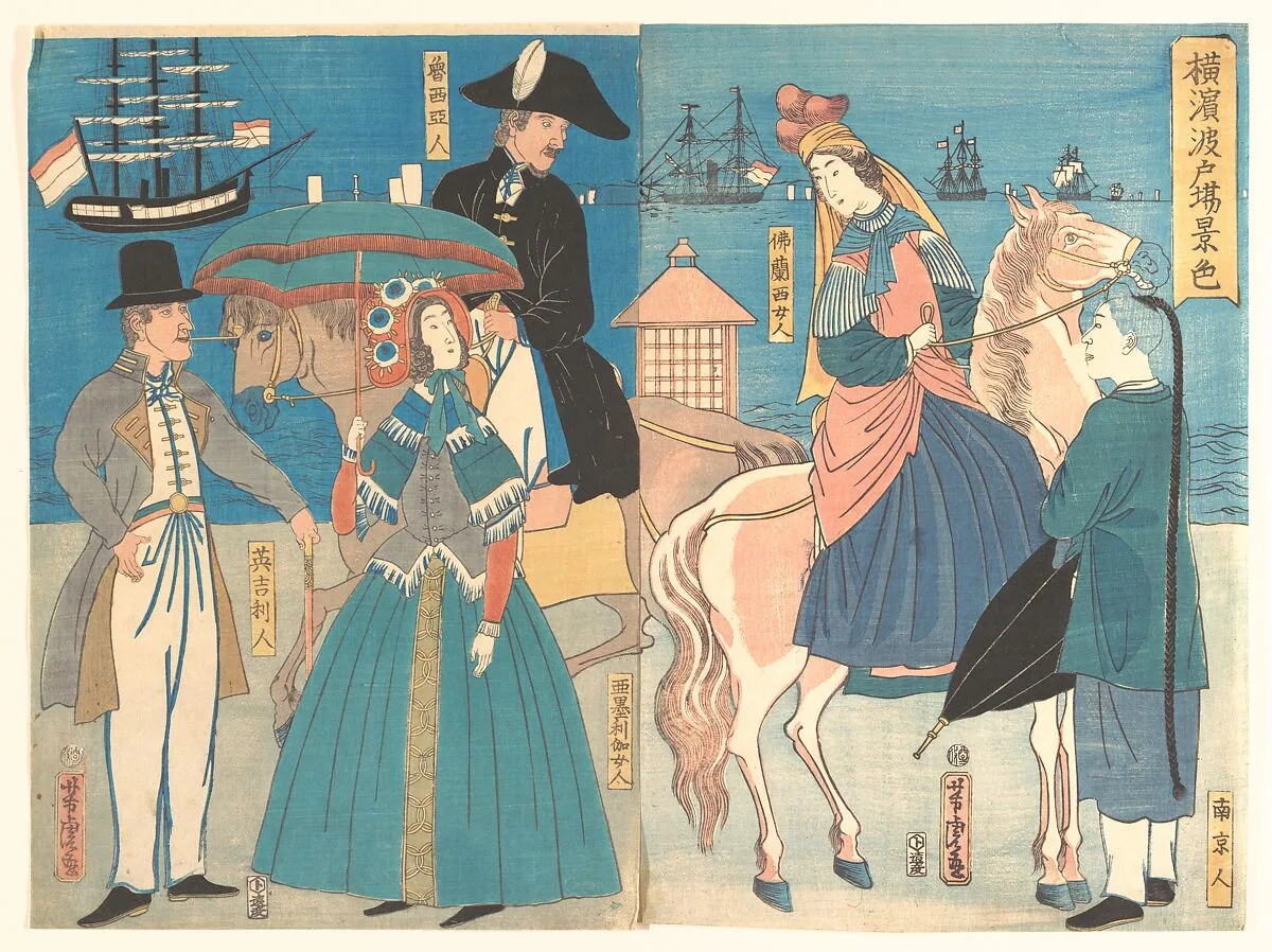 Yokohama hatoba keshiki|A View of the Wharves in Yokohama — Utagawa Yoshitora