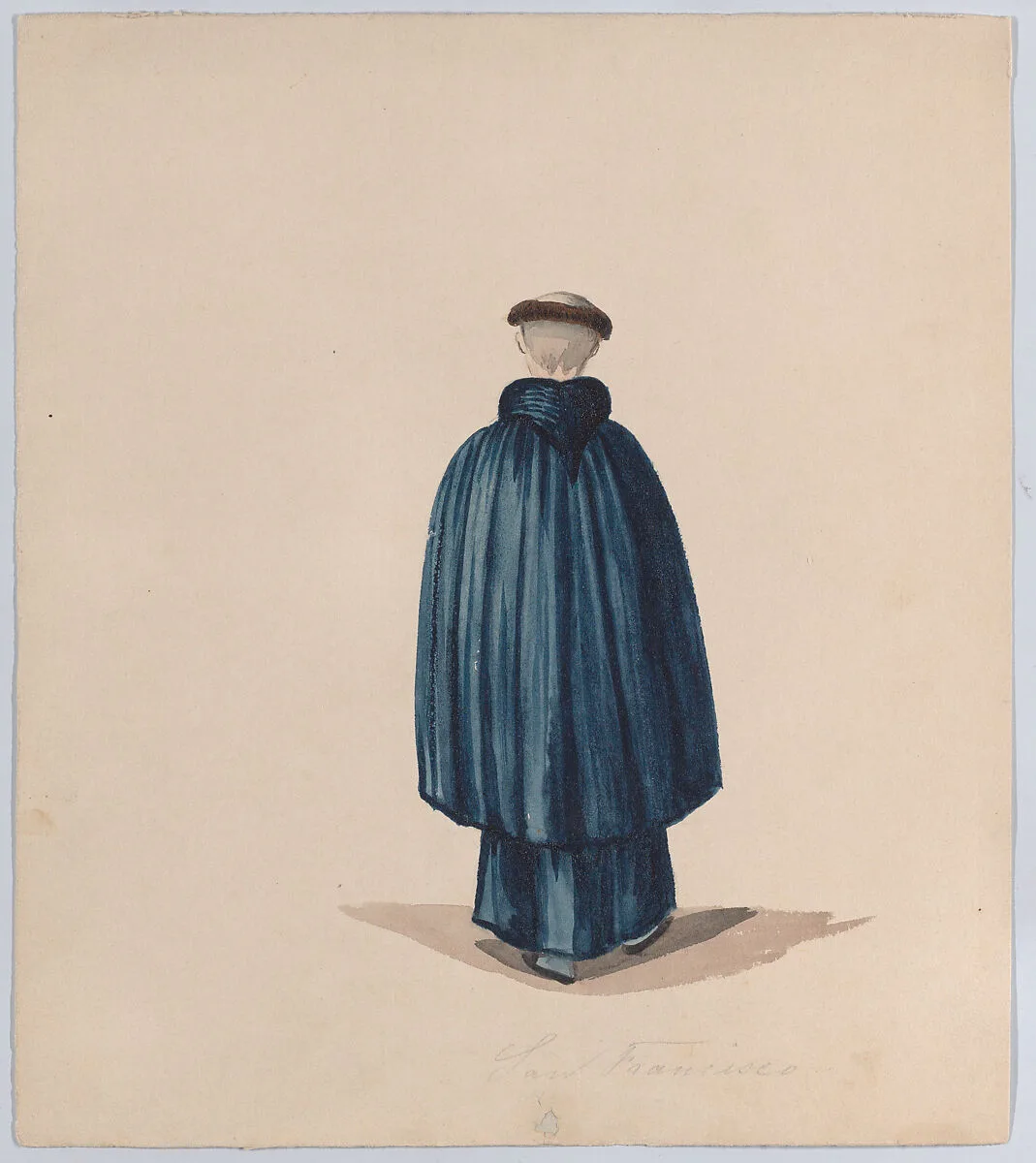A monk from the order of St Francis viewed from behind, from a group of drawings depicting Peruvian dress — Francisco (Pancho) Fierro