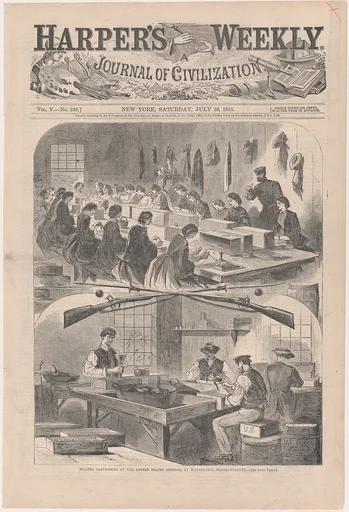 Filling Cartridges at the United States Arsenal, at Watertown, Massachusetts (from "Harper's Weekly," Vol. 5, no. 238, cover)
