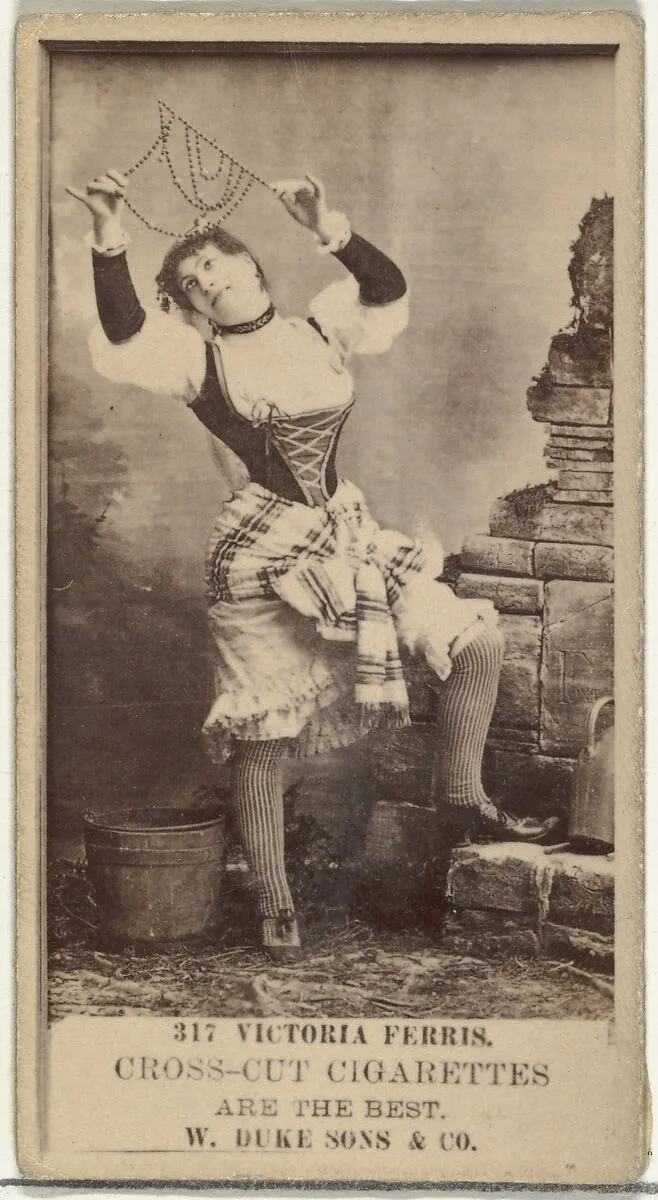 Card Number 317, Victoria Ferris, from the Actors and Actresses series (N145-3) issued by Duke Sons & Co. to promote Cross Cut Cigarettes — W. Duke, Sons & Co.