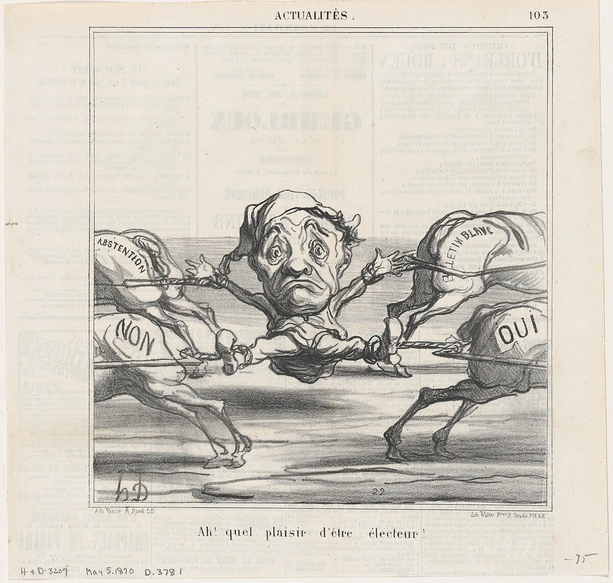 What a joy to be a voter!, from 'News of the day,' published in Le Charivari, May 5, 1870 — Arnaud de Vresse|Walter Frères|Honoré Daumier