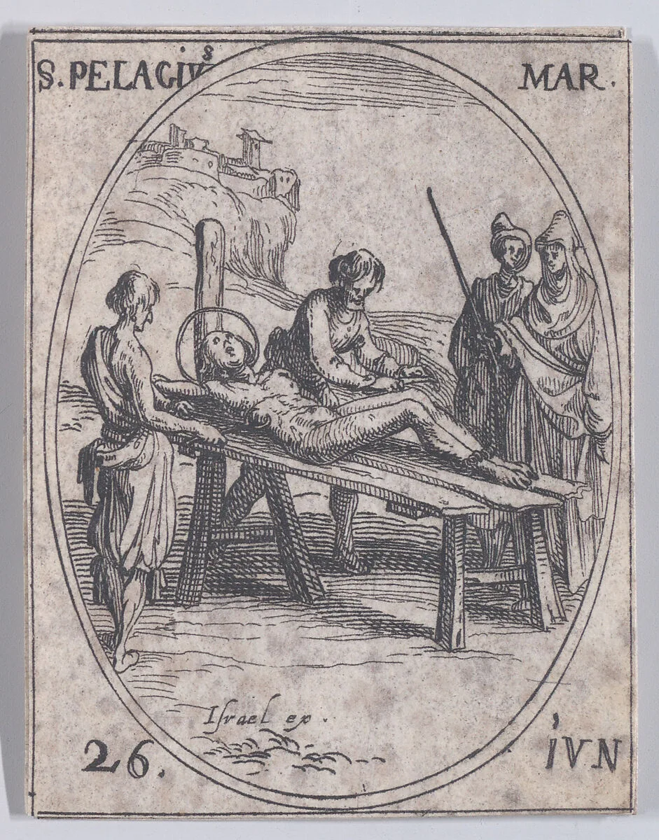 S. Pelage, martyr (St. Pelagius, Martyr), June 26th, from "Les Images De Tous Les Saincts et Saintes de L'Année" (Images of All of the Saints and Religious Events of the Year) — Israël Henriet|Jacques Callot