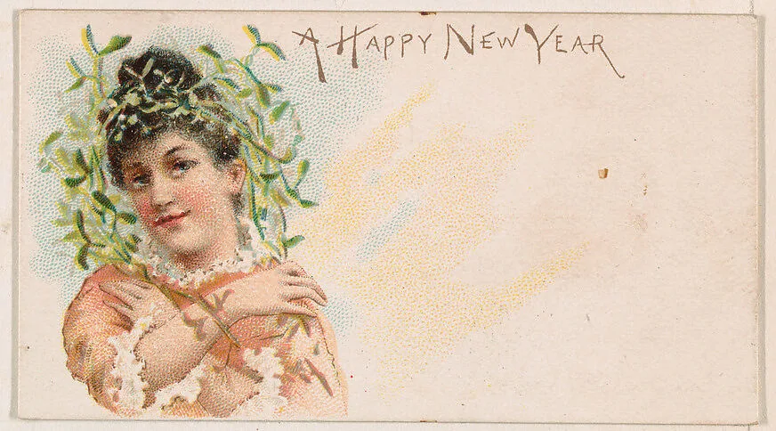 A Happy New Year, from the New Years 1890 series (N227) issued by Kinney Bros. — Kinney Brothers Tobacco Company