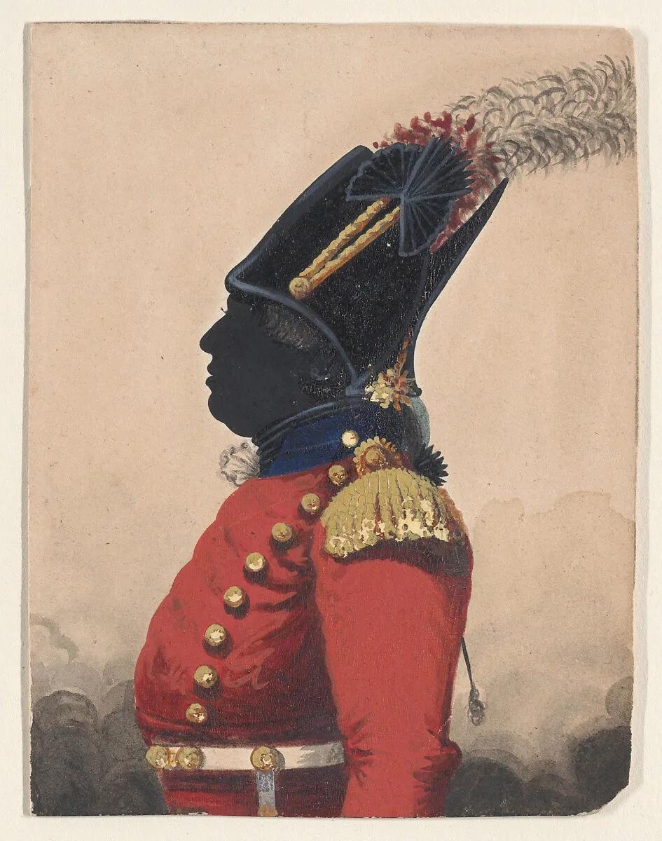 Half-length silhouette of an officer with a feathered hat — John Buncombe