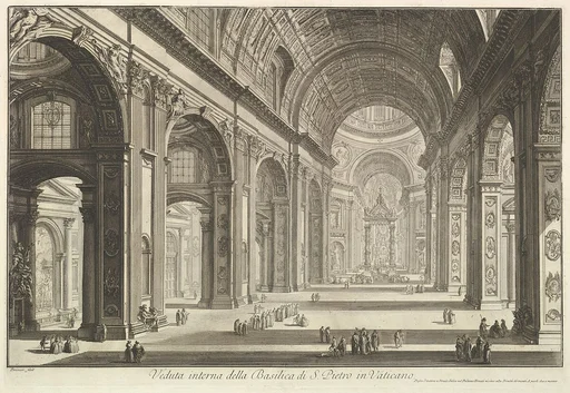 Interior view of St. Peter's Basilica in the Vatican, from Vedute di Roma (Roman Views)