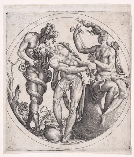 Three Figures Including a Hermaphrodite