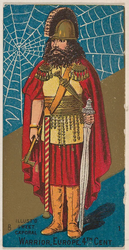 Warrior, Europe, 4th Century, from the Military Series (N224) issued by Kinney Tobacco Company to promote Sweet Caporal Cigarettes — Kinney Brothers Tobacco Company