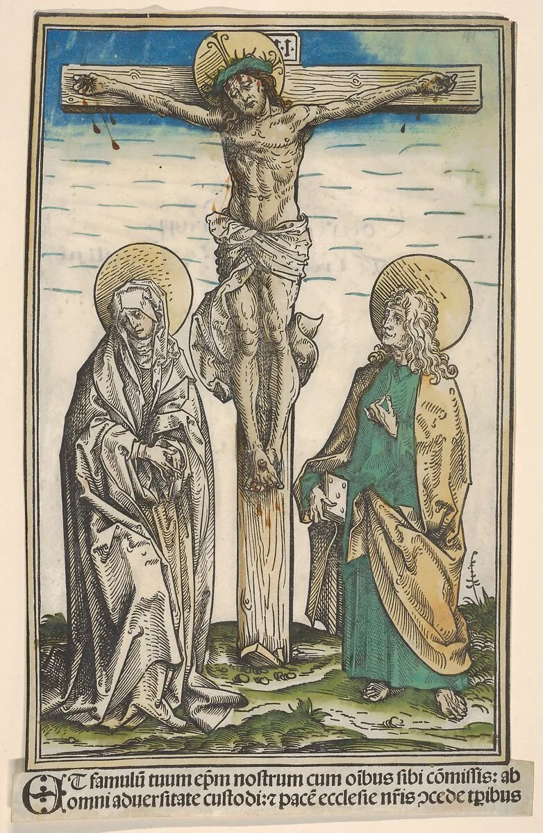 Christ on the Cross with the Virgin and Saint John, from the Passau Missal (Missale Pataviense) — Hans Burgkmair|Erhard Ratdolt