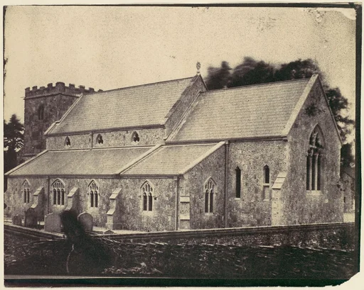 [St. Cyriac Church at Lacock Abbey, Ghost Figure of Man in a Top Hat in Foreground]