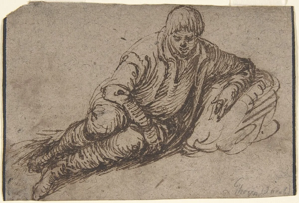 A Reclining Peasant (recto); Study of a Young Man (verso) — Jacques de Gheyn II