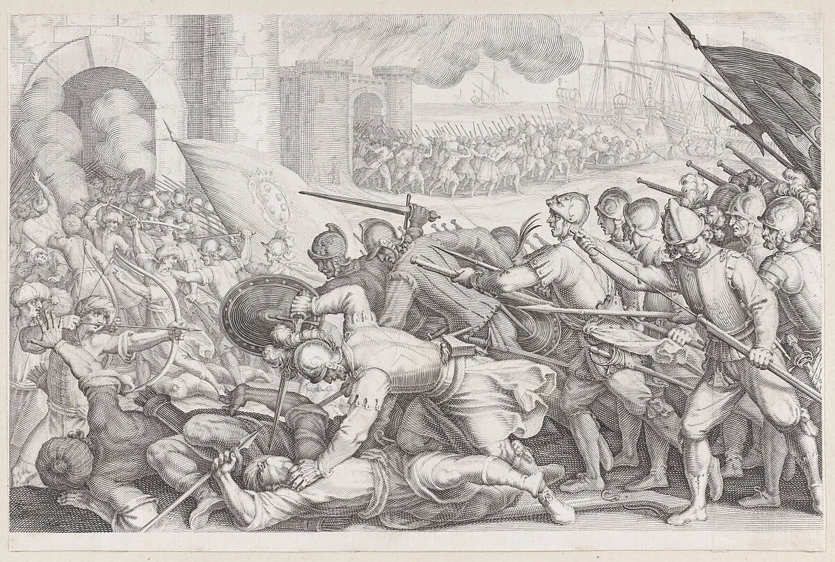 Les Troupes Forcent la Porte d'une Ville (The Troops Force Their Way Through the Gate of a City), from La Vie de Ferdinand Ier de Médicis série appelée aussi Les Batailles des Médicis (The Life of Ferdinand I de'Medici also called The Medici Battles) — Jacques Callot|Matteo Rosselli