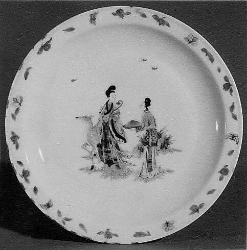 清康熙 景德鎮窯五彩仙女圖盤|Plate with fairies, deer, and bats — Unknown