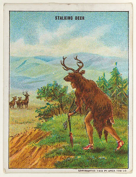 Stalking Deer, from the "Indian Life in the 60's" series (T73), issued with Hassan Cork Tip Cigarettes by the American Tobacco Company — American Tobacco Company