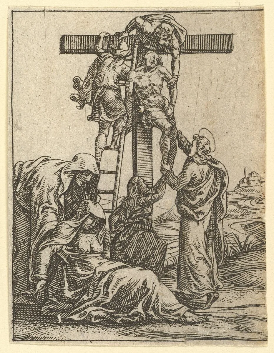 The Virgin of Sorrows: The Descent from the Cross; one of nine surrounding compartments from the Virgin of Sorrows, now separated — Giorgio Ghisi