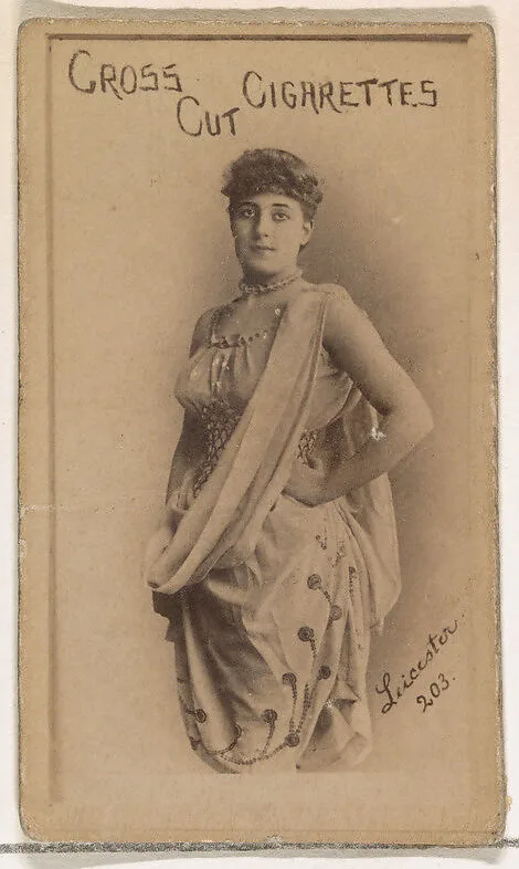 Card Number 203, Leicester, from the Actors and Actresses series (N145-1) issued by Duke Sons & Co. to promote Cross Cut Cigarettes — W. Duke, Sons & Co.