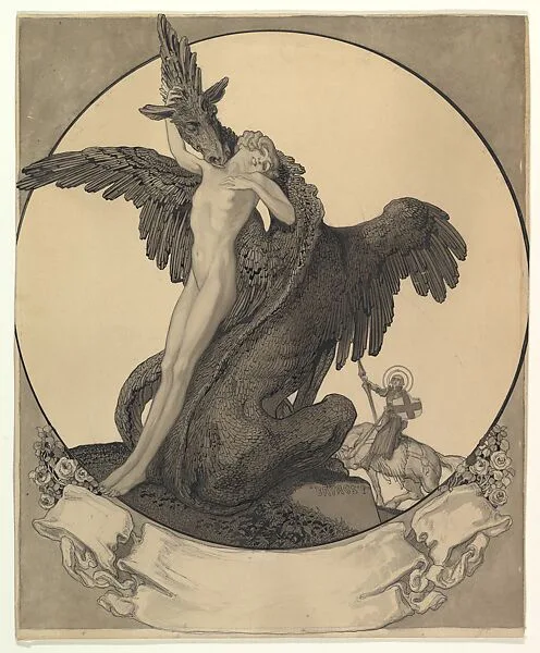 Study for a Bookplate with St. George Rescuing a Maiden from a Dragon — Franz von Bayros
