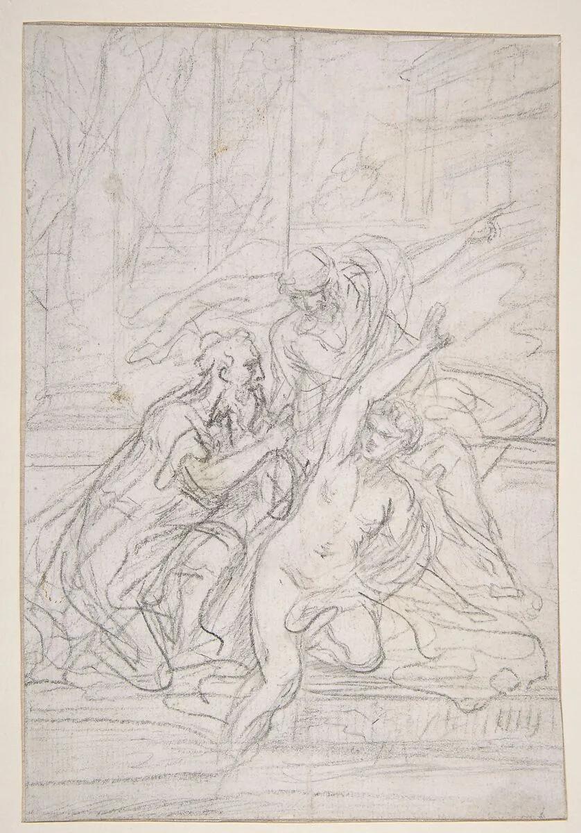 Susanna and the Elders (recto); Architectural design and other scribbles (verso) — Giovanni Battista Pittoni