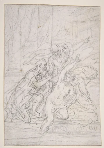 Susanna and the Elders (recto); Architectural design and other scribbles (verso)