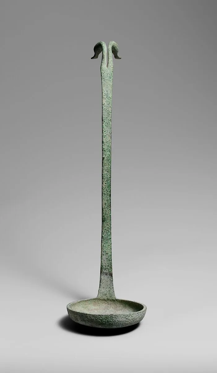 Bronze ladle terminating in two ducks' heads — Unknown