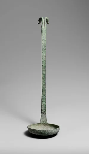 Bronze ladle terminating in two ducks' heads