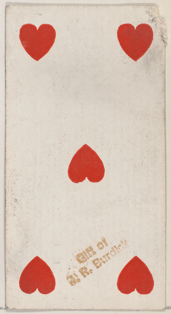 Five Hearts, from the Playing Cards series (N84) to promote Turkish Cross-Cut Cigarettes for W. Duke, Sons and Co. — W. Duke, Sons & Co.