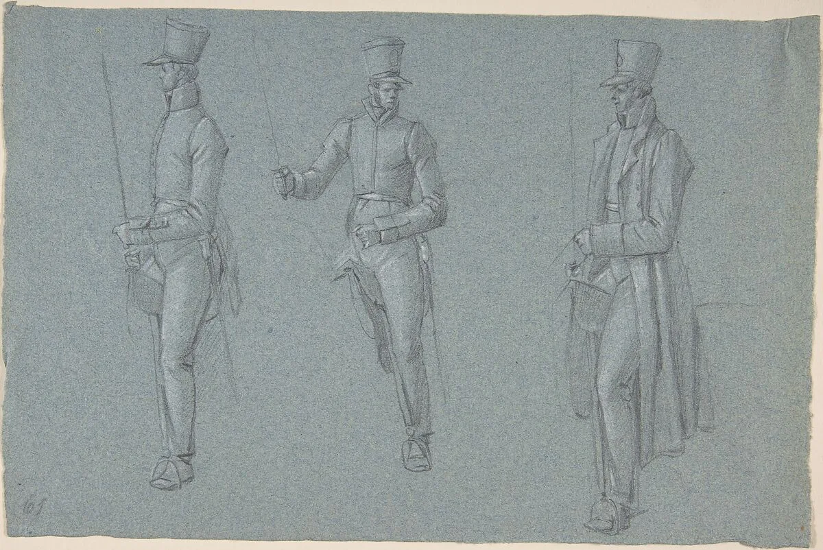 Three studies on a man on a saddle — Wilhelm von Kobell
