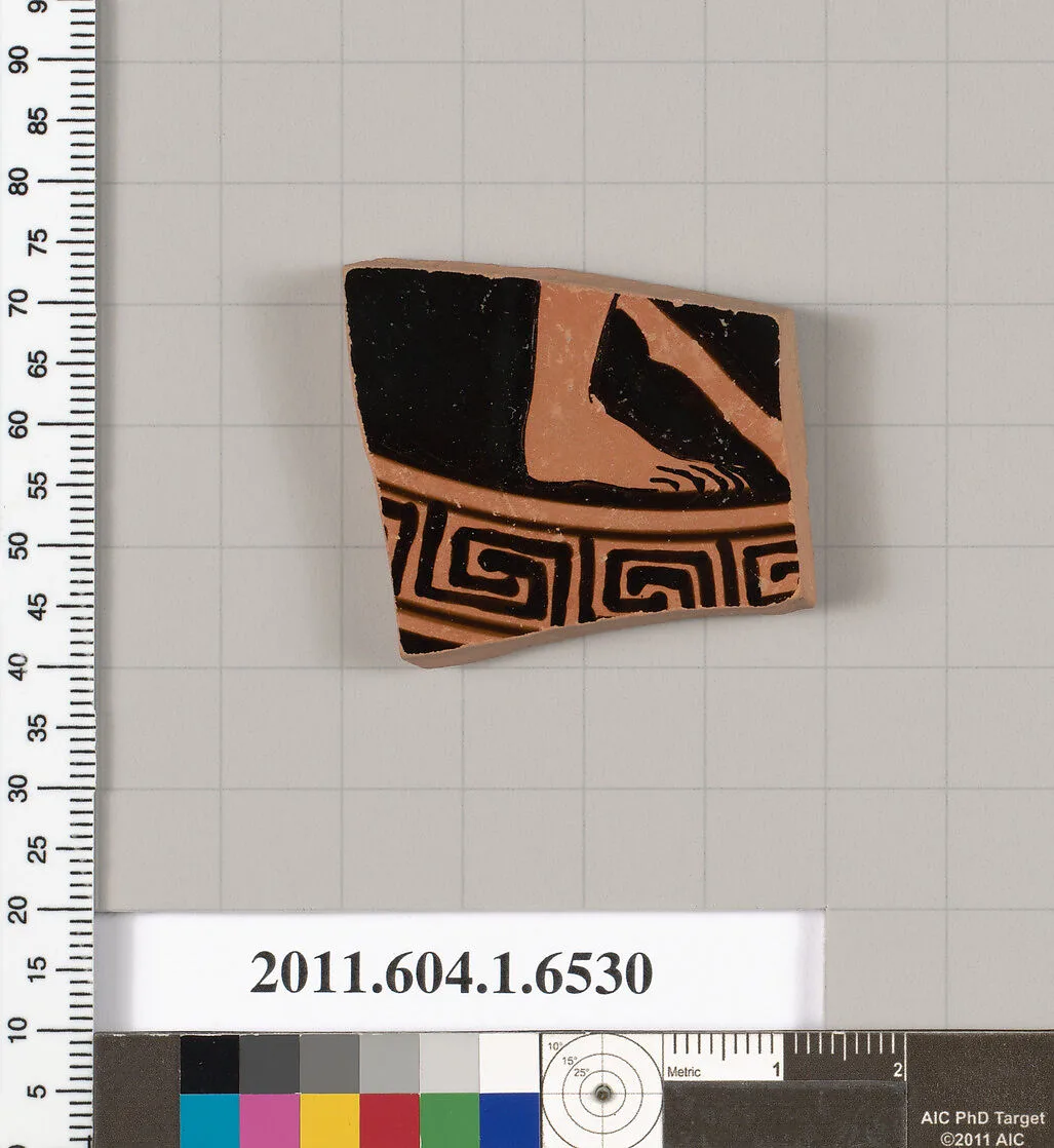 Terracotta fragment of a kylix (drinking cup) — Colmar Painter