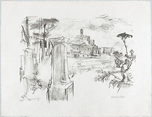 Village with Column in the Foreground (plate 3 from Apulia portfolio) — Oskar Kokoschka