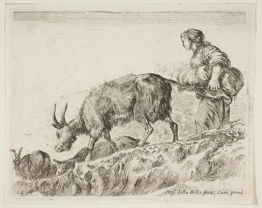 Shepherdess herding goats, plate 14 from "Various Animals" (Diversi Animali)