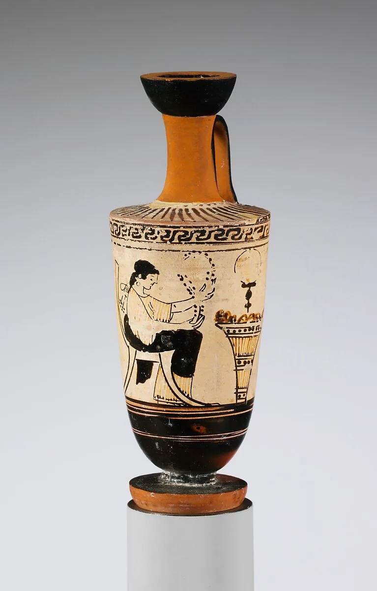 Terracotta lekythos (oil flask) — Icarus Painter