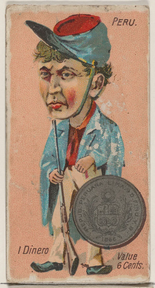 Peru, 1 Dinero, from the series Coins of All Nations (N72, variation 2) for Duke brand cigarettes — W. Duke, Sons & Co.