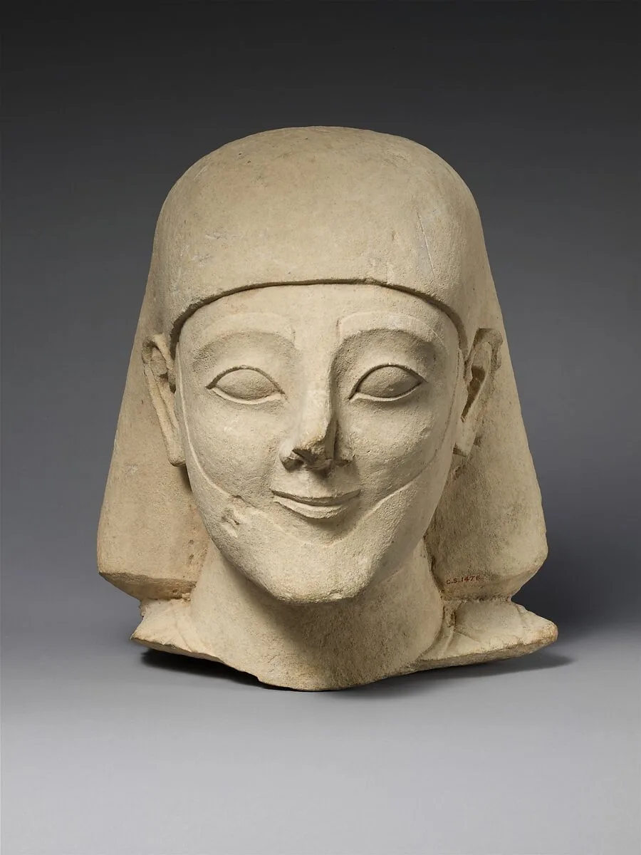 Limestone head of a bearded male with a plain headdress — Unknown