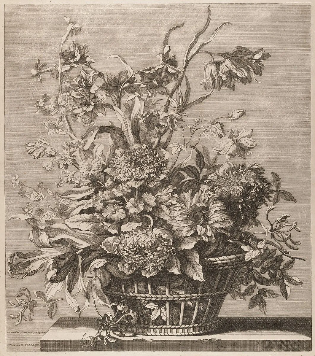 Basket of Flowers from the Book of Several Baskets of Flowers, Designed and Engraved by Baptiste Monnoyer (Livre de Plusieurs Corbeilles de Fleurs dessiné et gravé par Baptiste Monnoyer) — Jean-Baptiste Monnoyer|Nicolas de Poilly